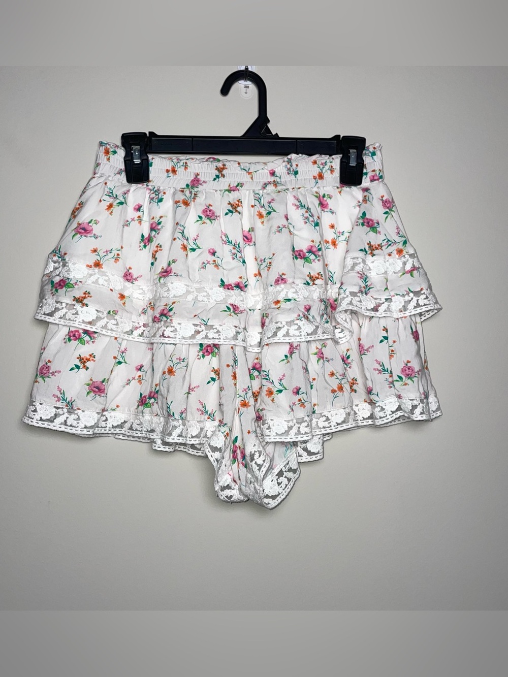 Altar’d State M Ivory Floral Pattern Lace Lined Teired Skirt Coquette Fairy Boho
